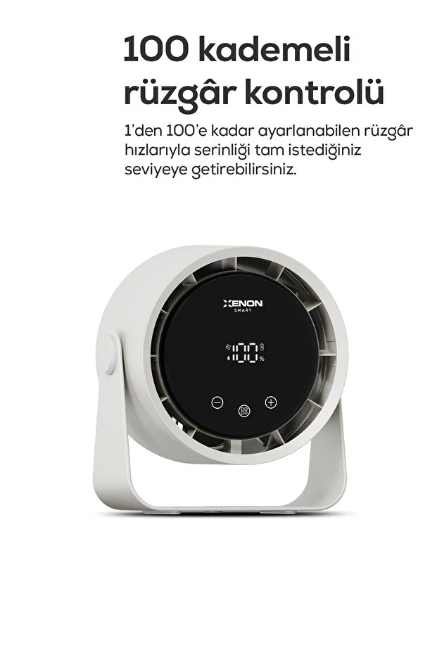 Taşınabilir Masaüstü Fanı | 100 Kademe Kontrol, Şarjlı, Dokunmatik Ekran, 2000mAh, USB-C (X6113)